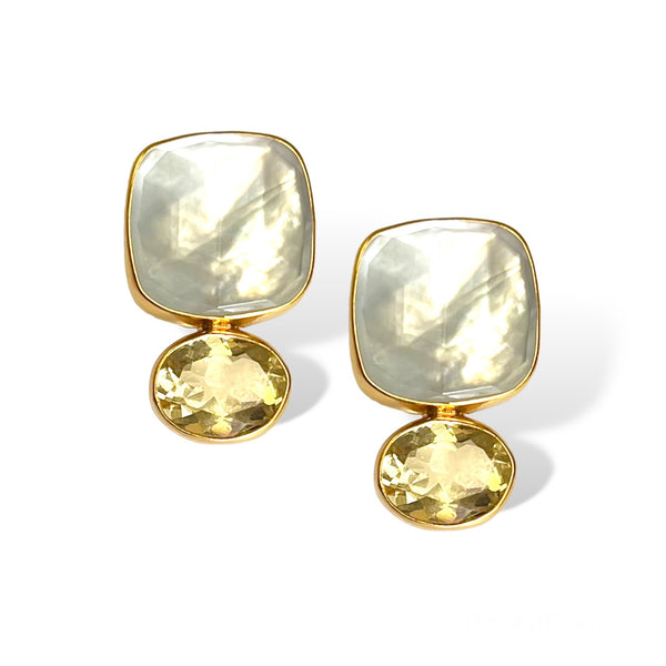 Pearl Citrine Button Earring
