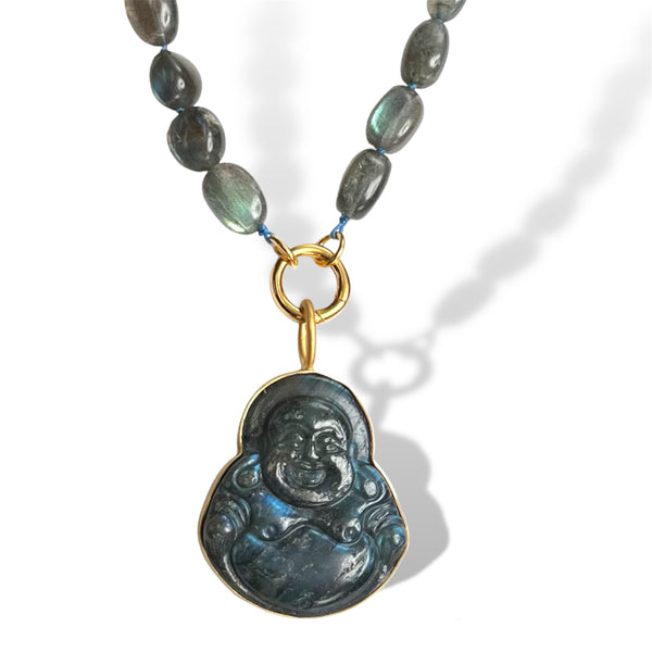 Carved Buddha Labradorite Necklace