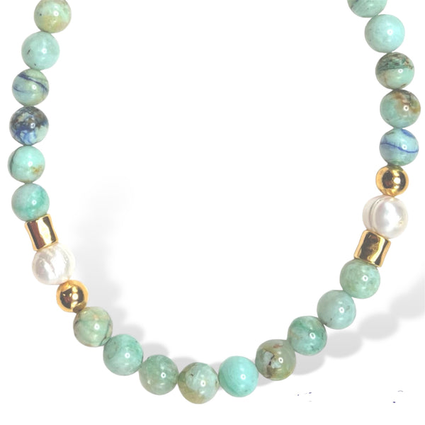 Pale Chrysocolla Pearl Necklace