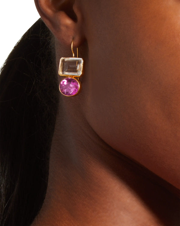 Pink Sapphire and Quartz Middie Earring