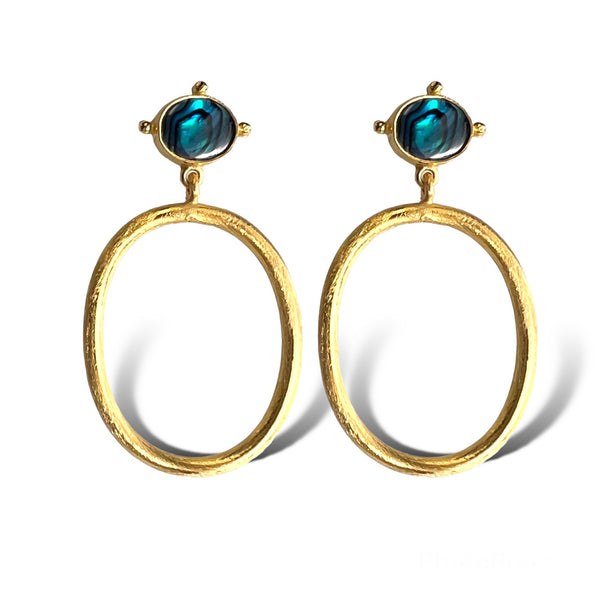 Blue Abalone Hoop Earring, 6 Gemstone Options