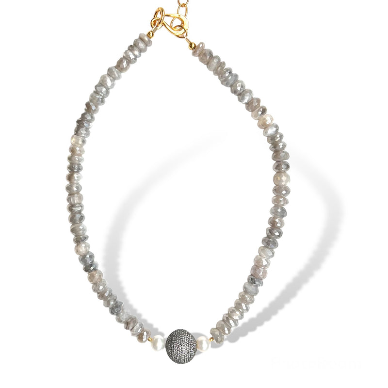 Titanium Moonstone Pave Diamond Necklace