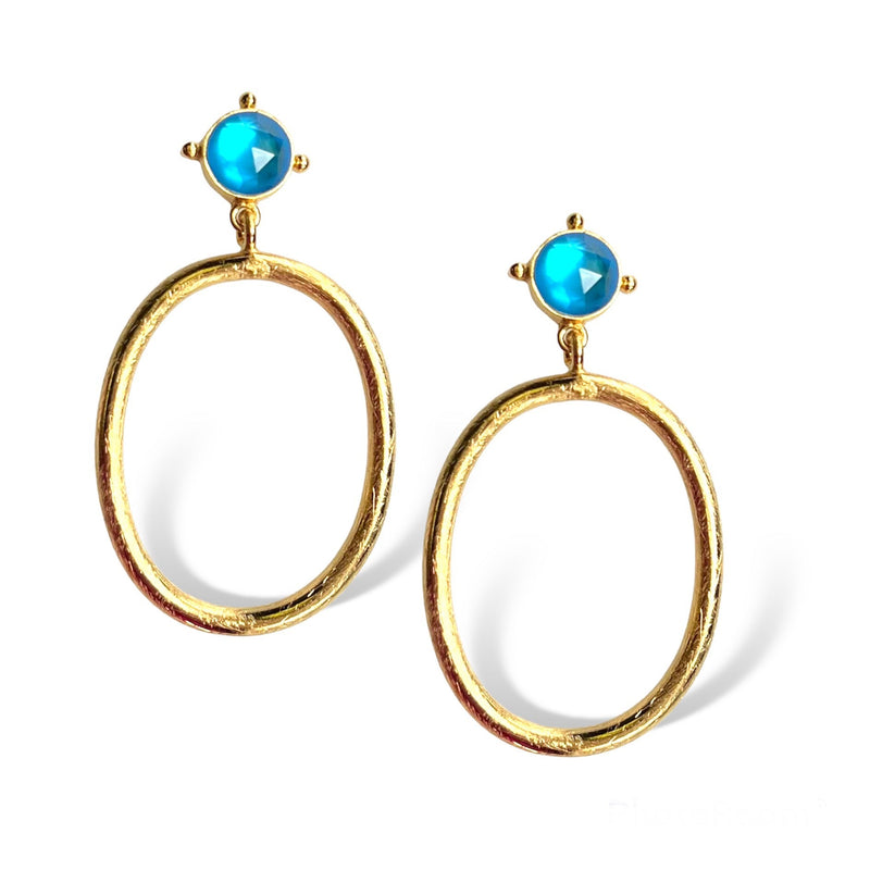 Blue Abalone Hoop Earring, 6 Gemstone Options