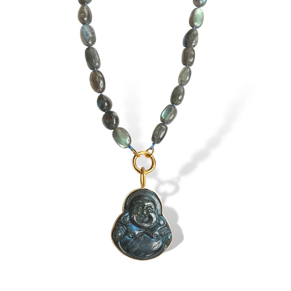 Carved Buddha Labradorite Necklace