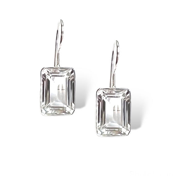 Emerald Cut Sterling Silver Earrings