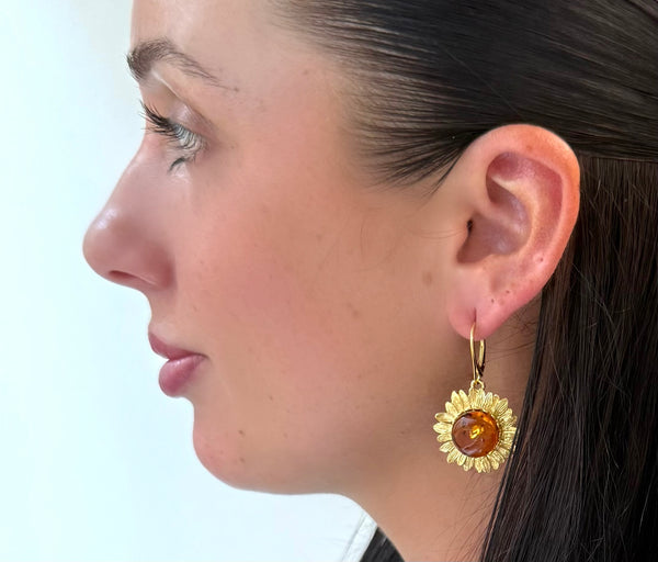 Amber Sunflower Earring