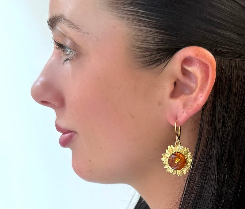 Amber Sunflower Earring