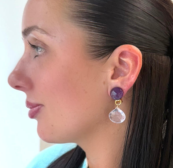Double Amethyst Clip Earring