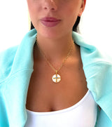 Mother of Pearl and Blue Topaz Cross Necklace