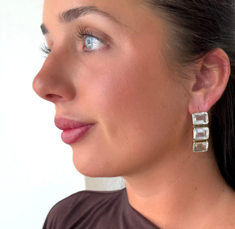 Triple Quartz Arc Earring