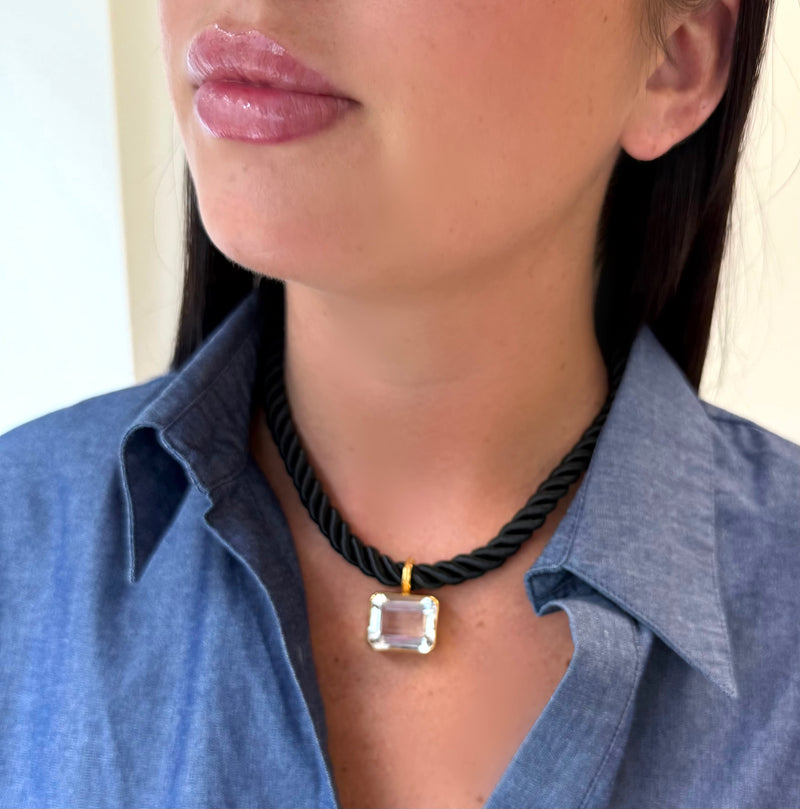 Emerald Cut Quartz Rope Necklace