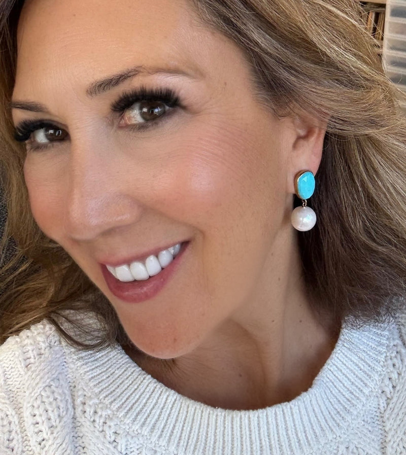 Turquoise Pearl Drop Earring