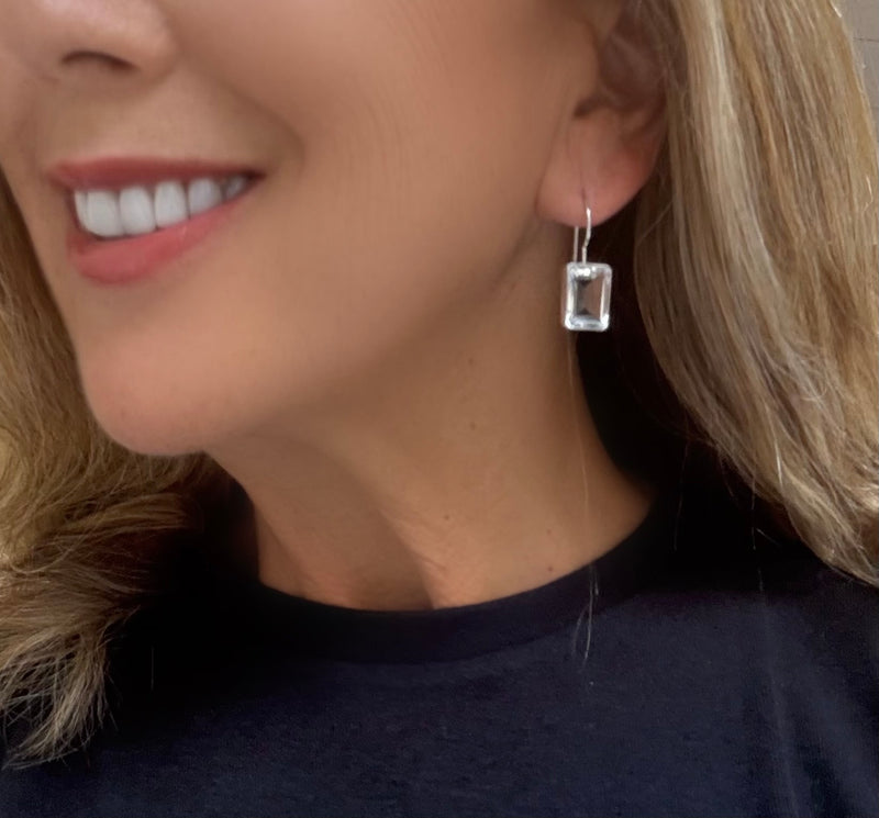 Emerald Cut Sterling Silver Earrings
