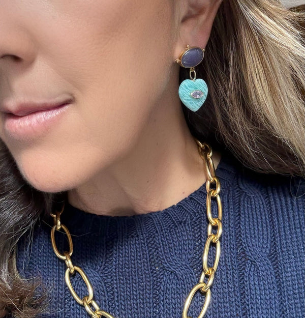 Purple Jade and Amazonite Earring