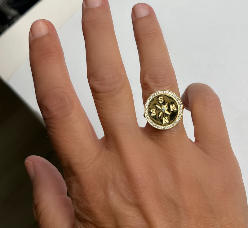 True North Compass Signet Ring