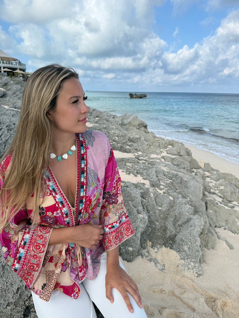 Turquoise Pearl Pyramid Necklace