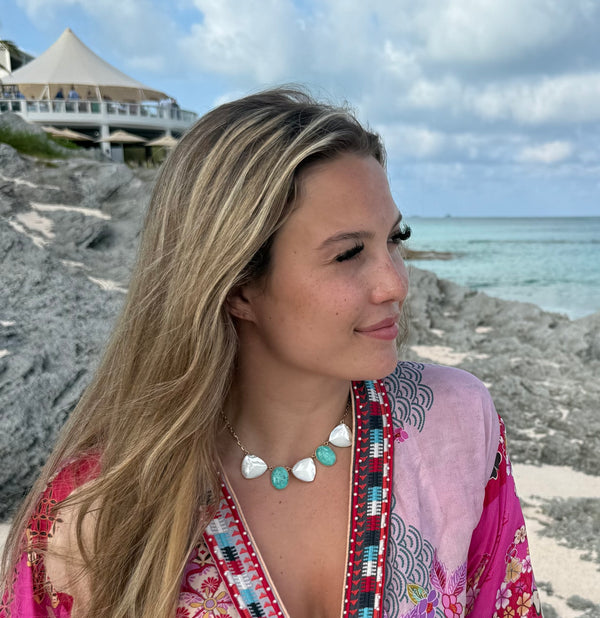 Turquoise Pearl Pyramid Necklace