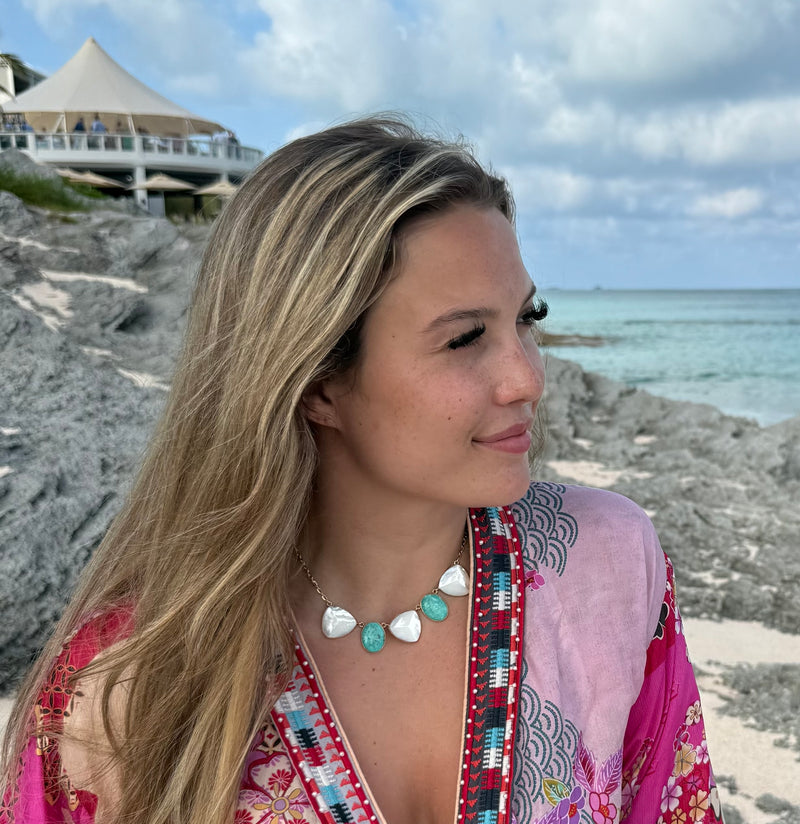Turquoise Pearl Pyramid Necklace