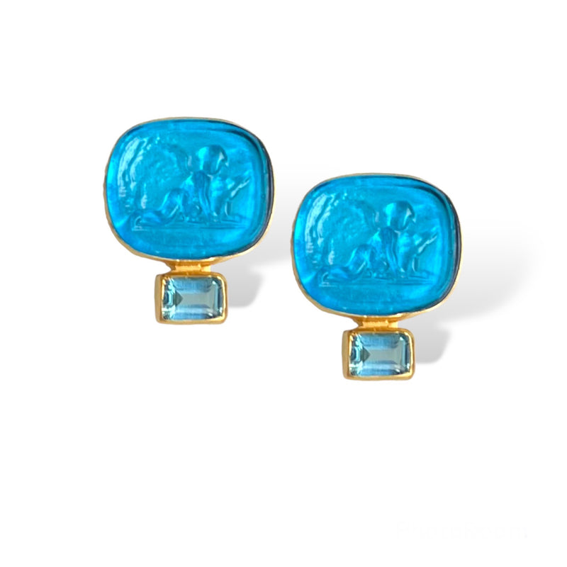 Guardian Angel Blue Intaglio Earring