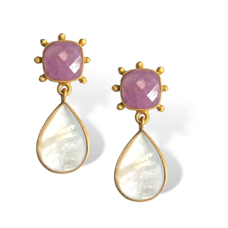 Pink Sapphire Pearl Drop Earring
