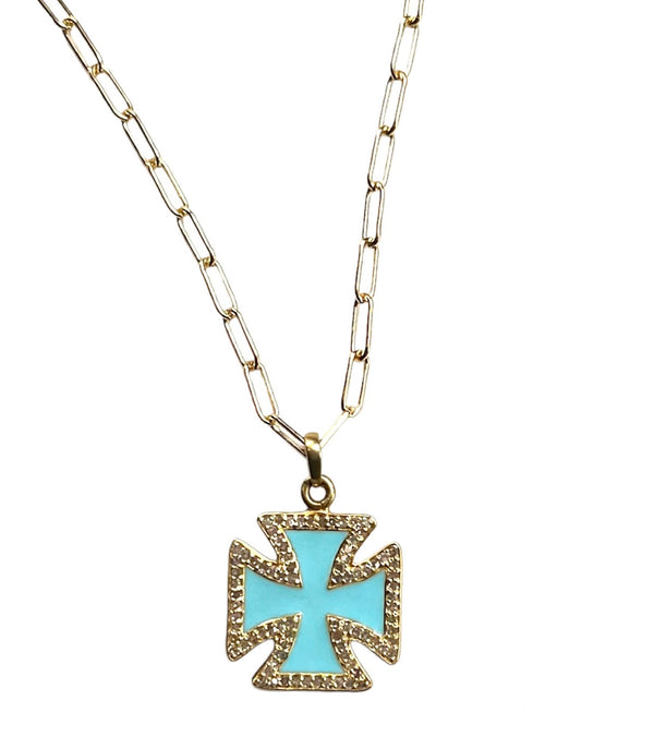Diamond Enamel Cross Necklace