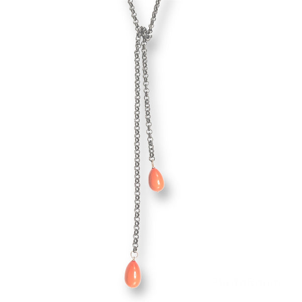 Coral Pearl Lariat Necklace