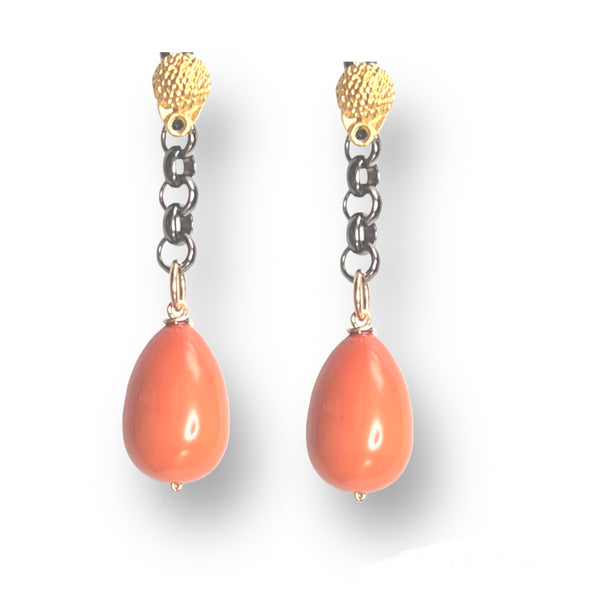 Coral Pearl Drop Chain Earring