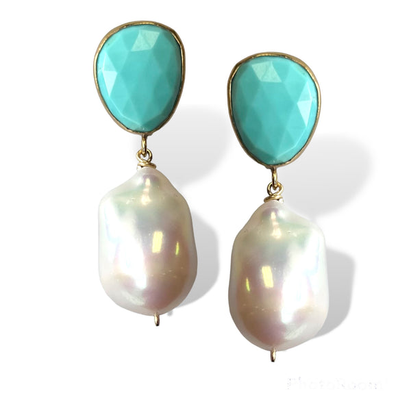 Turquoise Pearl Drop Earring