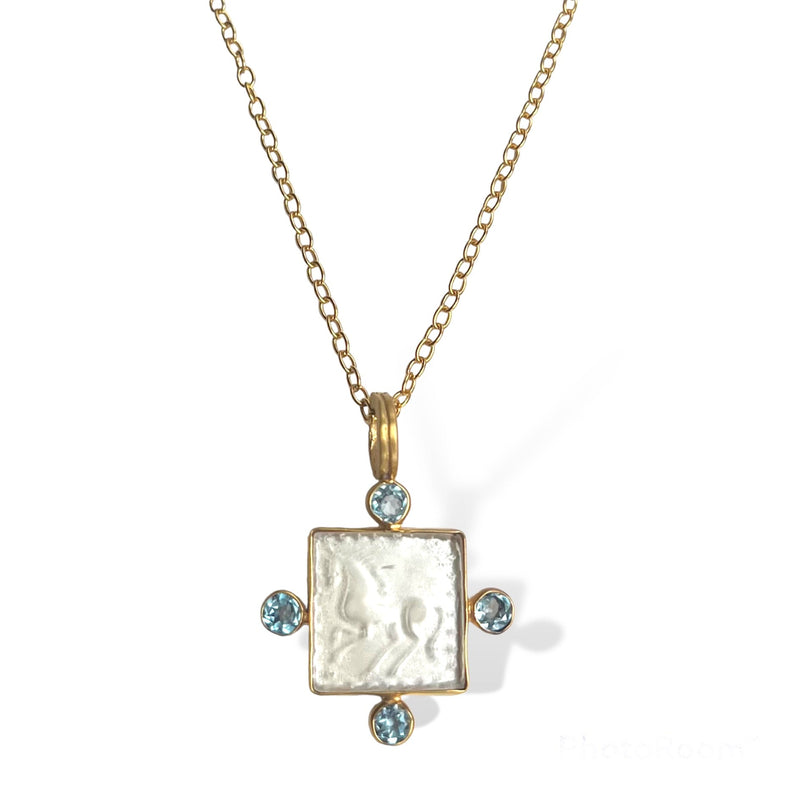 Equestrian Intaglio  + Blue Topaz Necklace