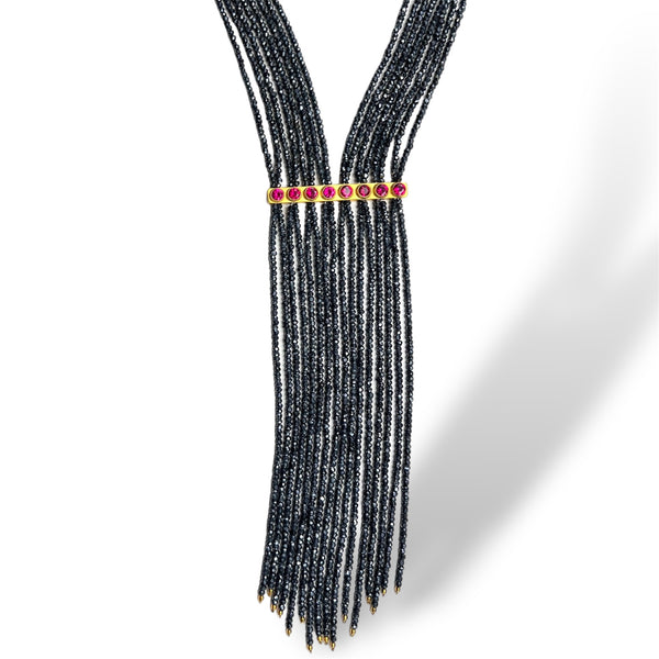 Hematite Ruby Fringe Necklace