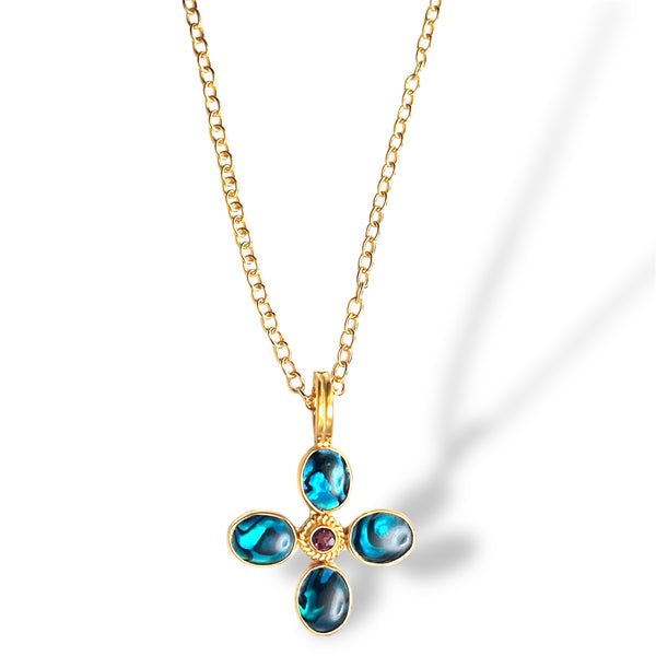 Blue Abalone Garnet Necklace