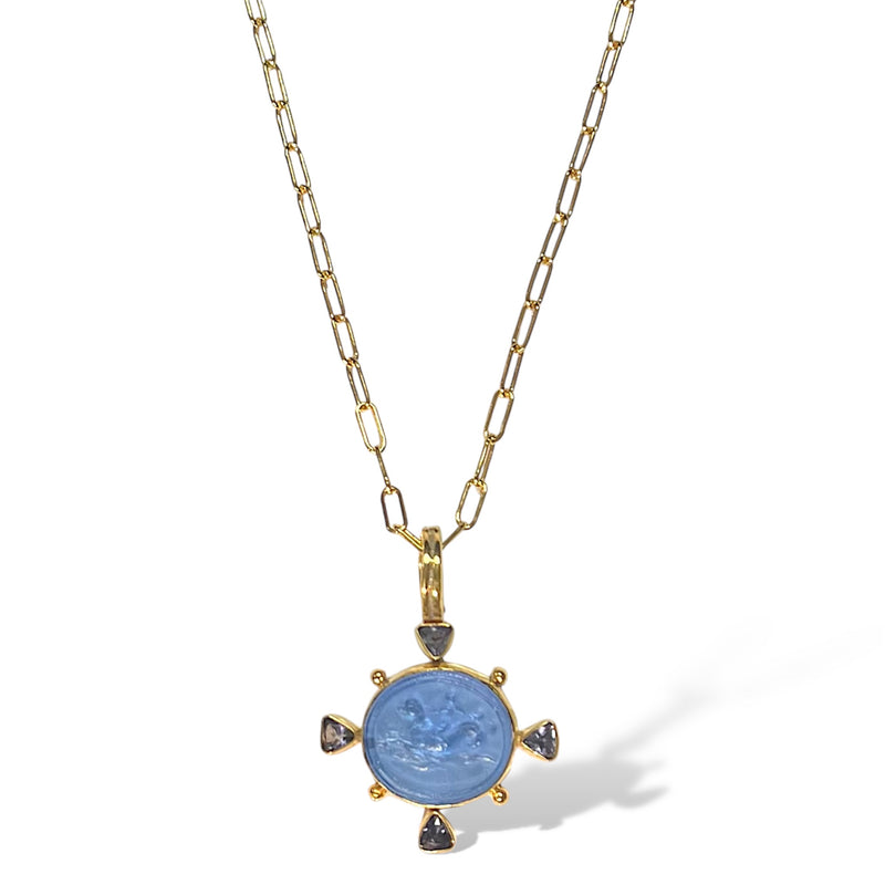 Cupid Riding Dolphin Necklace in Iolite