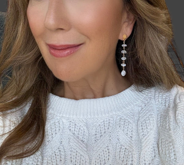 Rainbow Moonstone Linear Earring