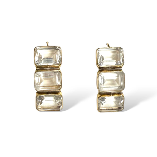 Triple Quartz Arc Earring