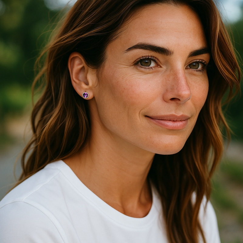 Sterling Topaz Stud Earring, Blue Topaz or Amethyst