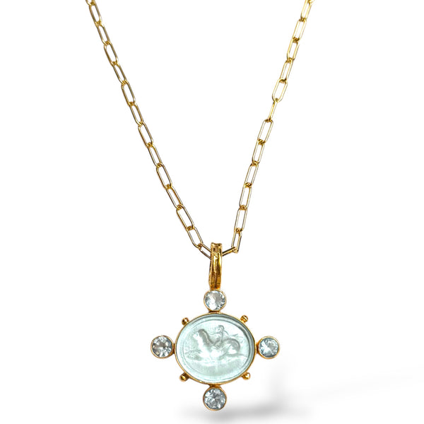 Cupid Dolphin Topaz Intaglio Necklace