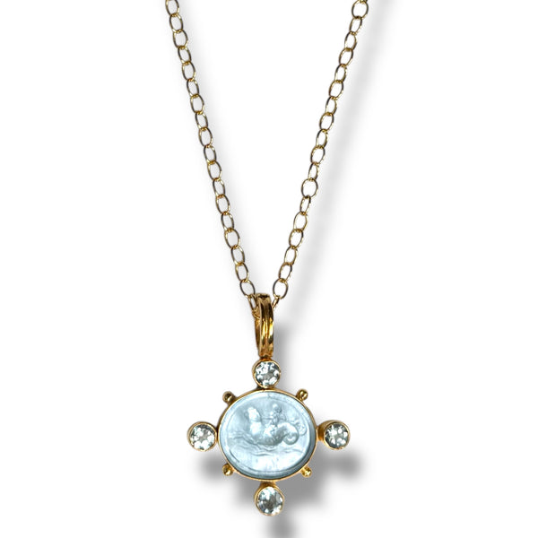Cupid Dolphin Topaz Intaglio Necklace