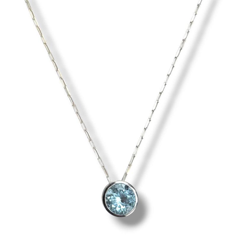 Solitaire Blue Topaz Necklace, Sterling Silver