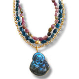 Carved Buddha Labradorite Necklace, and options