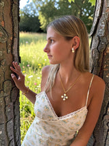 Lemon Chrysoprase Pearl Cross Necklace, Pendant