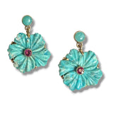Carved Floral Turquoise Earrings