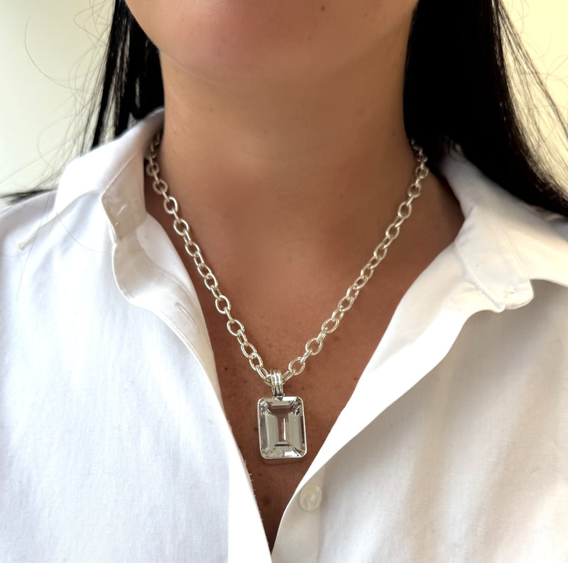 Sterling Emerald Cut Necklace