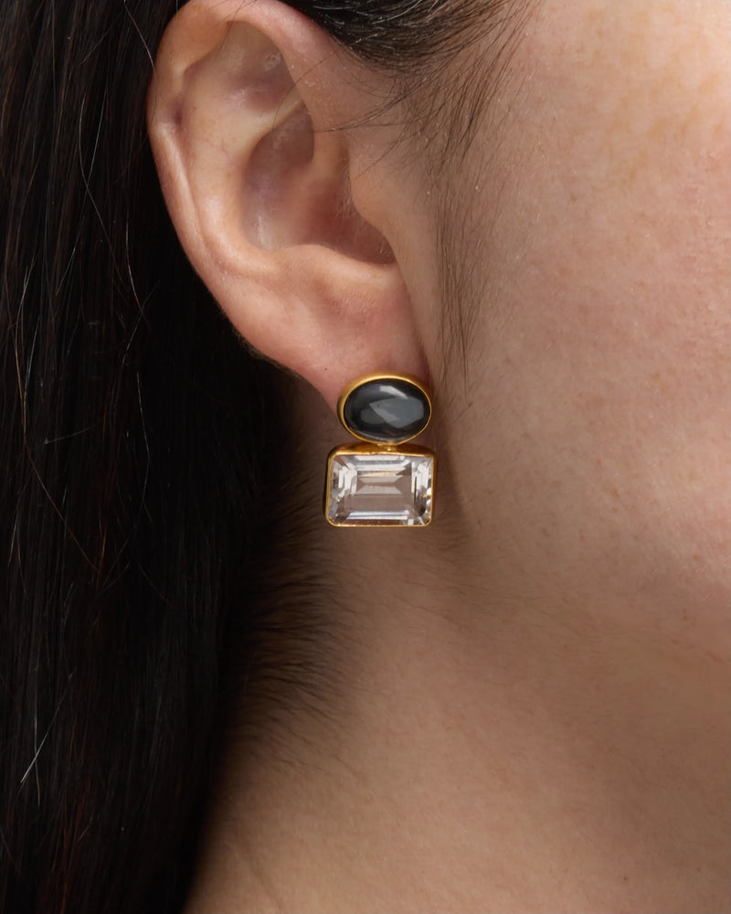 Hematite Doublet and Quartz Earring