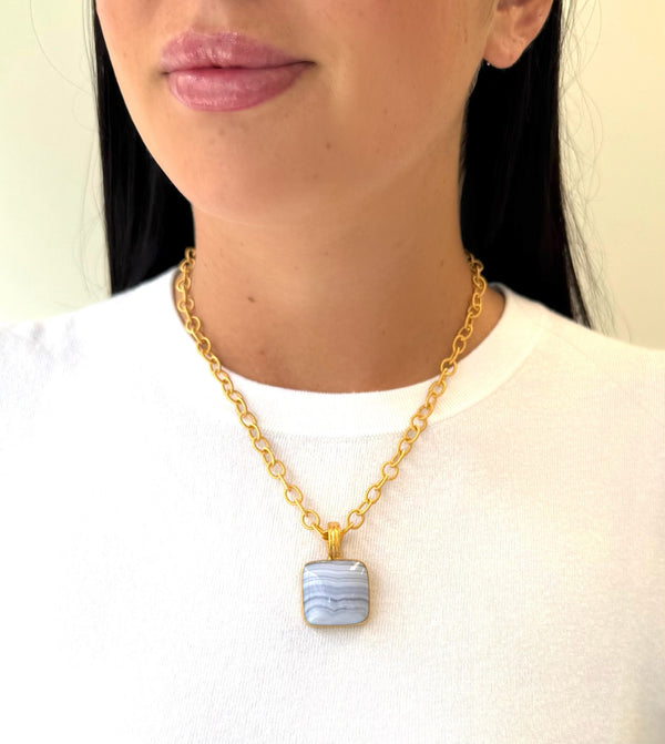 Blue Lace Agate Cushion Necklace