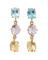 Blue Topaz, Amethyst, + Citrine Triple Earring