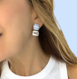 Blue Lace Agate Topaz Clip Earring