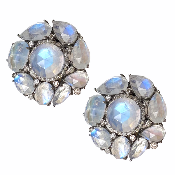 Diamond, Rainbow Moonstone Earring