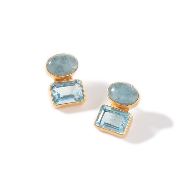 Aqua Blue Topaz Double Stud Earring - Dina Mackney Designs