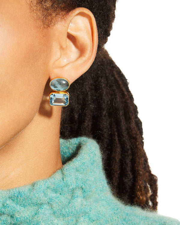 Aqua Blue Topaz Double Stud Earring on Model - Dina Mackney Designs