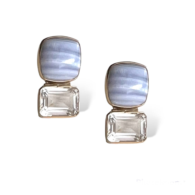 Blue Lace Agate Topaz Clip Earring